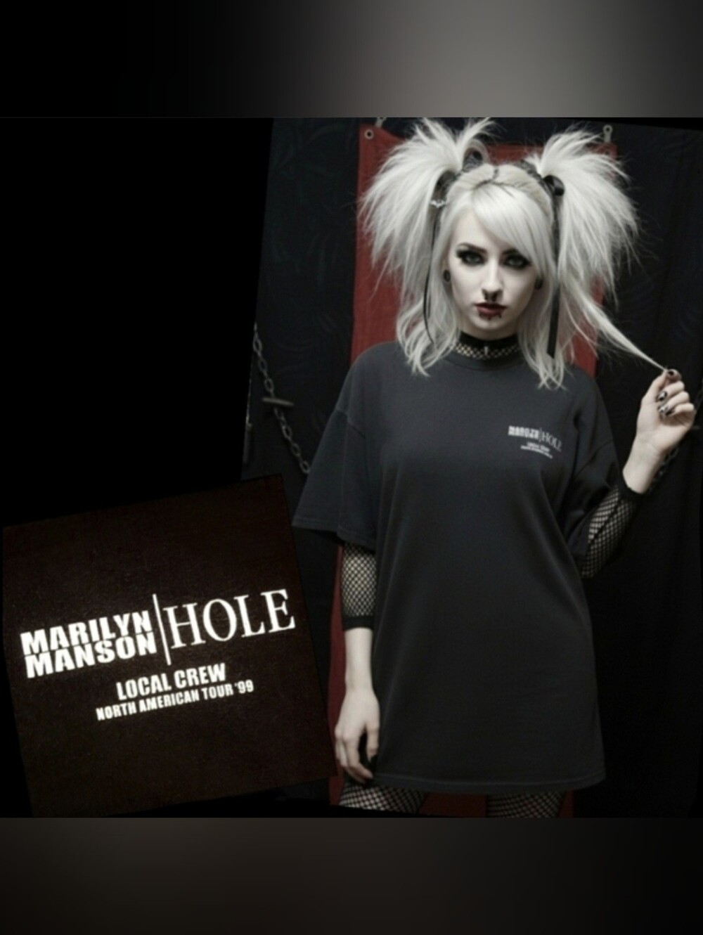 Vtg 90s blk Marilyn Manson Hole 1999 tour local crew graphic tshirt XL Unisex